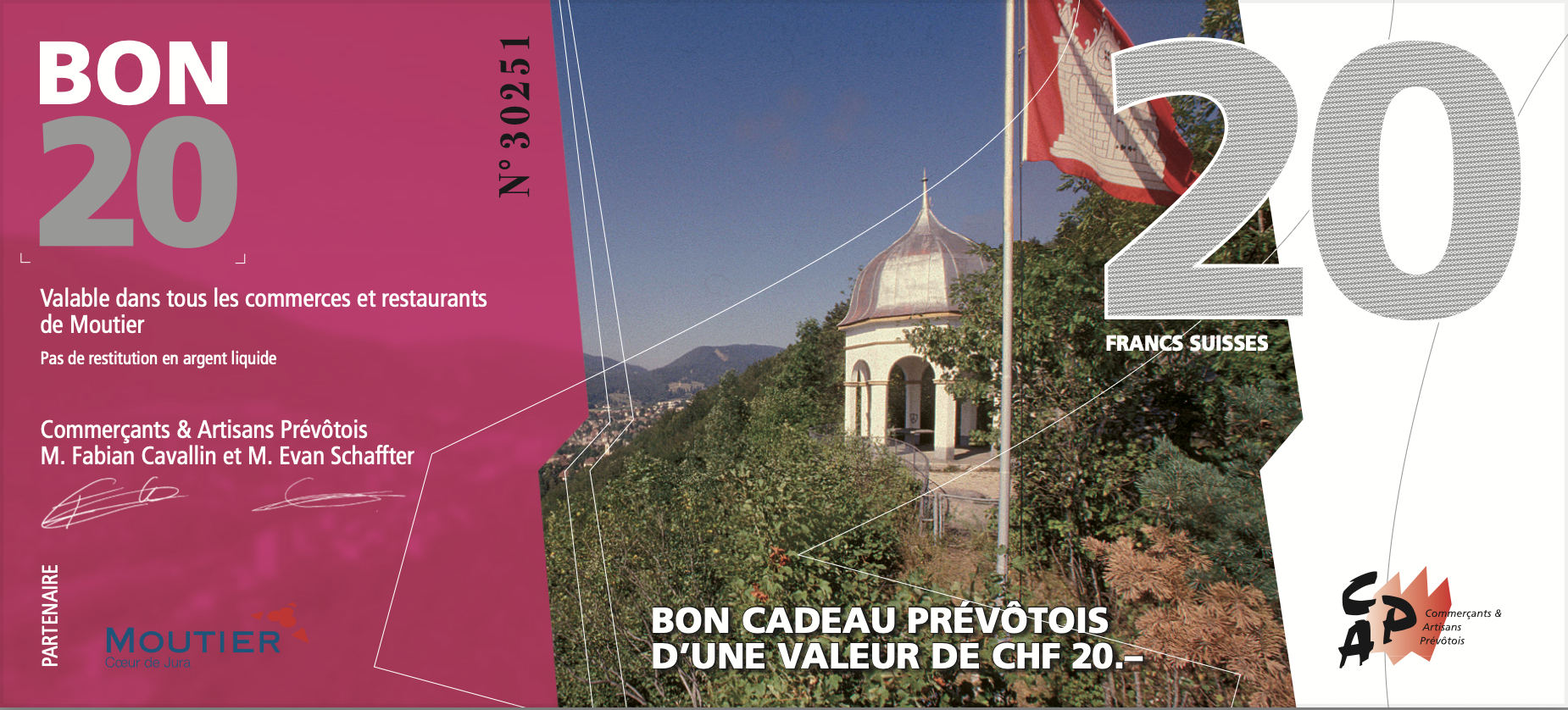 Bon d'achat CAP Moutier de CHF 20, utilisable chez 113 commerçants